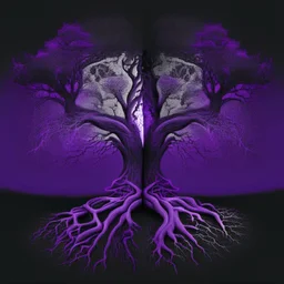 two trees with roots connected purple dark