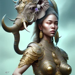 ssango fantasy, fantasy magic, intricate, sharp focus, illustration, highly detailed, digital painting, concept art, matte, artgerm and paul lewin and kehinde wiley, masterpiece silver elephant head bronze Asian African girl nice breast Afo hair turquoise golden waves