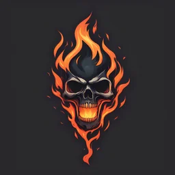 minimalistic burning screaming skull flame cyberpunk logo