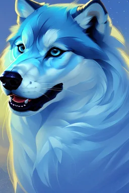 waves turning into a portrait of a blue wolf, concept art, illustration, 4k