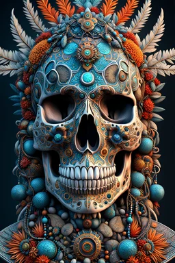 3D rendering of Expressively detailed and intricate of a hyperrealistic “shaman skull”: front view, colorful, tribalism, shamanism, cosmic fractals, dystopian, octane render, 8k post-production, detailled metalic bones, dendritic, artstation: award-winning: professional portrait: atmospheric: commanding: fantastical: clarity: 16k: ultra quality: striking: brilliance: stunning colors: amazing depth