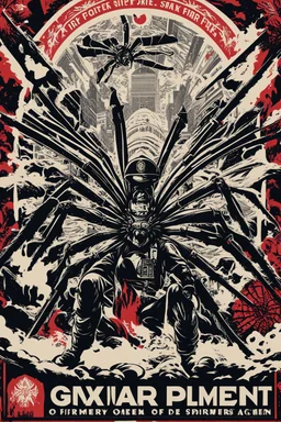 [Shepard Fairey] New York City police officers and firemen fighting giant spiders with axes