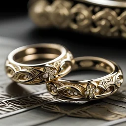 Elegant and intricate gold wedding bands with diamond accents