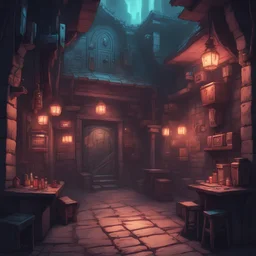 dnd, dungeon, outside of tavern in cyberpunk style
