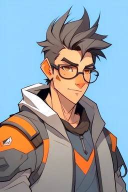 Young man drawn in the art style of Overwatch