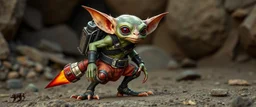 gremlin with huge stiff rocket power pants exoskeleton