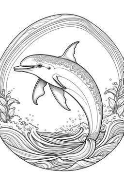 a dolphin dive into the deep sea, clean line art, monochrome, for kids coloring book, white background