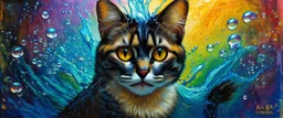 Portrait of a cat by Van Gogha high definition IMAGE detailing the creatures found on other worlds, retrofuturistic, phototrealism, Macabre Rapture End of days Revelation scene, isanely detailed matte oil painting, sinner apotheosis,diagonal composition, unbalanced, abstract surreal horror, eerie, scary warm a colorful splash of steampunk bubbles , amazing splashscreen artwork, photoshop water art, liquid painting, swirling paint colors, ink splash, physics splashes of colors, colorful sw