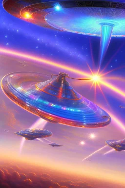 intergalactic very beautiful ufo rainbow futurist,mother ship pleiadien,crystal and light diamond