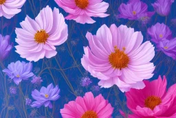 flowers in cosmos blue pink