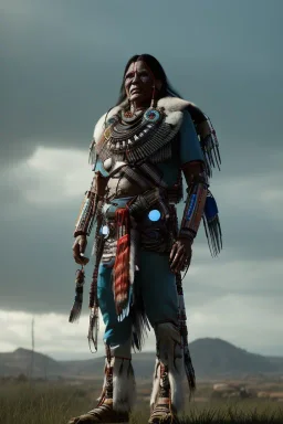 cyborg , native american chief ,apocalypse setting,