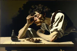 man smoking on picnic table by Caravaggio