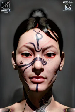 Ultra Realistic image, 38 years old madrid woman, portrait, small complexion, natural small busty, traditional Japanese body tattoo, jakuza style, put traditional Japanese mask, vibrant color, highly detailed, art stations, concept art, smooth, unreal engine 5, god rays, ray tracing, RTX, lumen lighting, ultra detail, volumetric lighting.