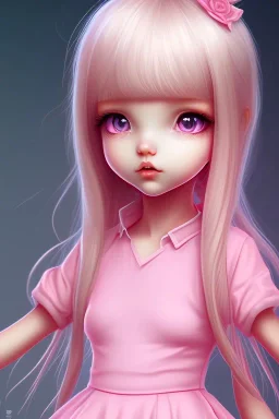 Loli, flat chest, pink dress, close up