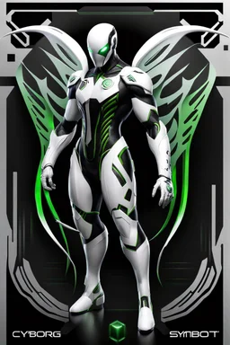 Cyborg symbiote, white color, green color, tendrils, high tech, cyberpunk, biopunk, membrane wings, carbon fiber, cyber tentacles, and the other two.