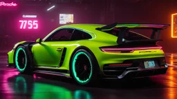 Porsche 2991 ultimate tuning Mansory Cyberpunk 2077 neon Style Rear View, Super Detailed, desktop wallpaper, 4K