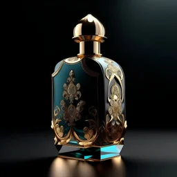 generate me an aesthetic complete image of Perfume Bottle with Gilded Accents