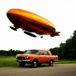 award winning photograph of a steampunk housefly ufo dirigible designed by only one vehicle per image painted metallic orange traveling at a high rate of speed, jet intake off of front center of vehicle and jet exhaust out the rear bilaterally symetrical,