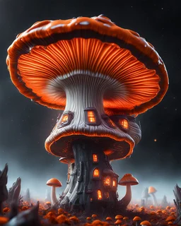 singular weird floating mushroom house in space. platinum, white, and tangerine tetradic colors , Dark cosmic galactic interstellar. Detailed Matte Painting, deep color, fantastical, intricate detail, splash screen, hyperdetailed, insane depth, concept art, 8k resolution, trending on Artstation, Unreal Engine 5, color depth, backlit, splash art, dramatic, High Quality Whimsical Fun Imaginative unusual, good composition