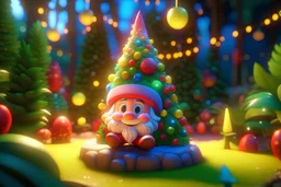 cute smiling disney art style Santa, pixar art style Christmas tree, in the garden of Eden, with colorful trimmings, star on top of tree, gifts, toys, bokeh like f/0.8, tilt-shift lens 8k, high detail, smooth render, down-light, unreal engine, prize winning, art style by klimt and nixeu and ian sprigger and wlop and krenz cushart