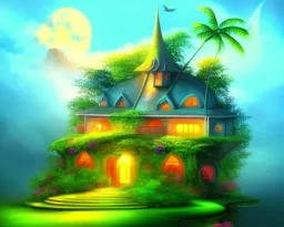 mystical house on a hot tropical island, fantasy art,