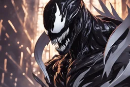 Venom in 8k solo leveling shadow artstyle, ra them, neon effect, big white wings, feathers, full body, apocalypse, intricate details, highly detailed, high details, detailed portrait, masterpiece,ultra detailed, ultra quality