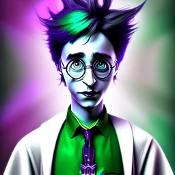 Harry Potter in the style of tim burton purple background green hair