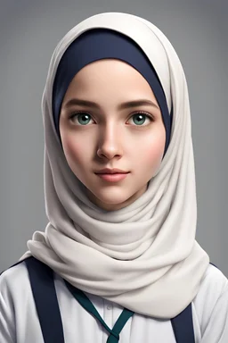 buatkan gambar karakter seorang wanita berumur 16 tahun, bersragam sekolah,menggunakan hijab,berkulit putih