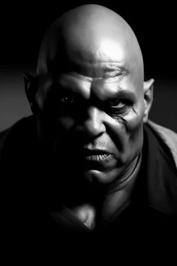 A native Indian chef, they but a fabric on his eye so he can not see and his arms are Handcuffed. looks miserable with bruises on his face like he has been beating sitting on a broken chair in a prison with dem light and dark prison environments , Busch painting style , sureal