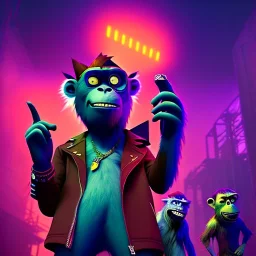 Mystery gorillaz 2-d,Ambiance dramatique, dramatic lighting, volumetric lighting, concert background, hyperrealisme, 8k, high quality, lot of details, fit within portrait