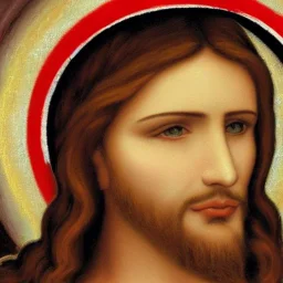 jesus with a red band on his head