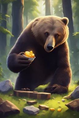 Bear eating honig and is in a wald and play fortnite and polar lichter