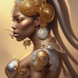 ssango fantasy, fantasy magic, intricate, sharp focus, illustration, highly detailed, digital painting, concept art, matte, artgerm and paul lewin and kehinde wiley, masterpiece silver elephant head bronze Asian African girl nice breast Hawaiian hair turquoise golden waves