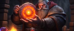 dwarven priest expert holding up a radiant Painite crystal rosette ball