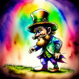 watercolor style, Leprechaun walking on a rainbow, style of Jean-Baptiste Monge fantasy high detail crisp quality