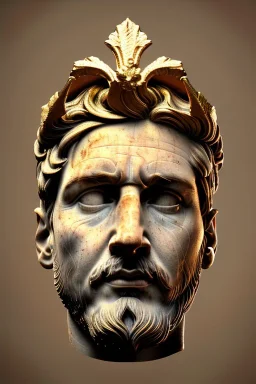 Ultra Realistic image, Roman sculpture, white marble material, Lionel Messi, gold Laurel leaves wreath, renaissance ornaments, one gold star in heart, sun ornament, sun rays background, chisel style, waist up portrait, emperor style, epic, celestial, cinematic lighting, God light, god rays, 4k resolution, smooth details, ornate details, soft lighting, unreal engine 5, art station, substance 3d.