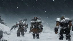 Warriors in blizzard, comic style