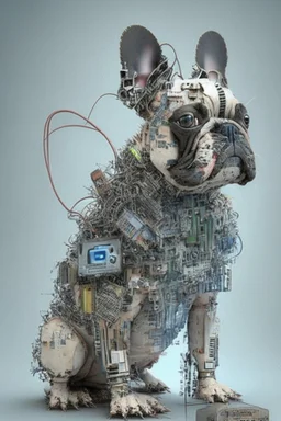 French Bulldog made out of electronic junk