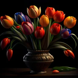 A bouquet of tulips against a prezrat background, for an adult daughter, fantasy, fantastic, atmospheric, photorealistic, masterpiece, HDR, Greg Rutkovsky, Edmund Leiff, Artgerm, Wlop, volumetric lighting, superdodalized complex details, deep color, warm colors of Unreal Engine 5 daylight