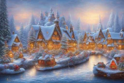 Christmas village river mountain