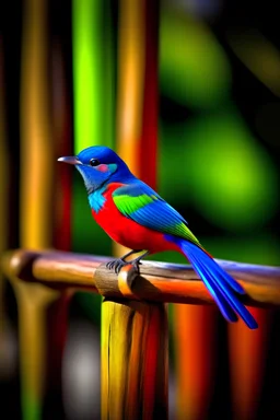 painted bunting bird sitting on a post, vibrant colors, high resolution