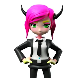 ROBLOX woman character pink hair with horns with white t-shirt and black tie