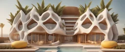 A tourist resort in the shape of a pineapple, interior design, facade