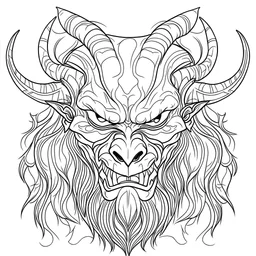 outline art for square krampus mask portrait coloring page for kids, classic manga style, anime style, realistic modern cartoon style, white background, sketch style, only use outline, clean line art, no shadows, clear and well outlined