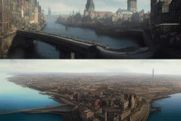 Quebec city+Livorno canal+bridges+corner building on hill++Gothic Metropolis +BioShock+Dishonored+Bloodborne +trieste+Edinburgh+Chicago+victorian London+decòpunk Skyscraper+ +steampunk+biopunk+alphonse mucha, greg rutkowski,matte painting, cryengine, hyper detailed, felix kelly, fantasy art, seb mckinnon