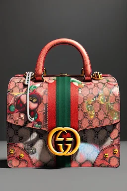 Gucci bag made by muppet face, Sesame Street style, retro style, photo studio, unreal engine 5, god lights, ray tracing, RTX, lumen lighting, ultra detail, volumetric lighting, 3d.