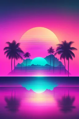 A professional music cover art for a Tropical House track, ultra-modern and visually striking. A dreamy tropical sunset scene with a neon gradient sky blending cyan, magenta, and warm golden tones. A minimalist island silhouette in the distance surrounded by calm reflective ocean water. Subtle geometric soundwave patterns subtly integrated into the sky and water surface, representing rhythm and music. Floating abstract shapes inspired by synth waveforms and audio modulation, softly glowing. A st