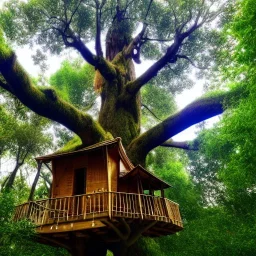 A giant tree With a giant treehouse,8k, meditation,beautiful,wild,