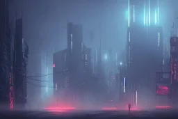 futuristic bleak dystopian city military checkpoint, altered carbon, blade runner, ghost in the shell, digital hologram advertisements, pollution, dirty, fog, powerlines, digital art, illustration, vibrant watercolor, wenjun lin, pixiv, artstation, dark cinematic lighting, film grain, volumetric lighting, particles, horror