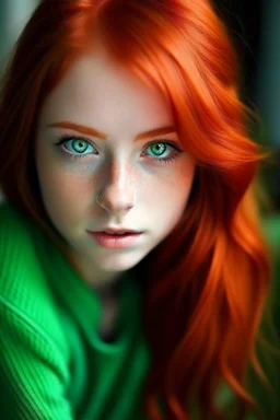 A cute girl with red hair and green eyes